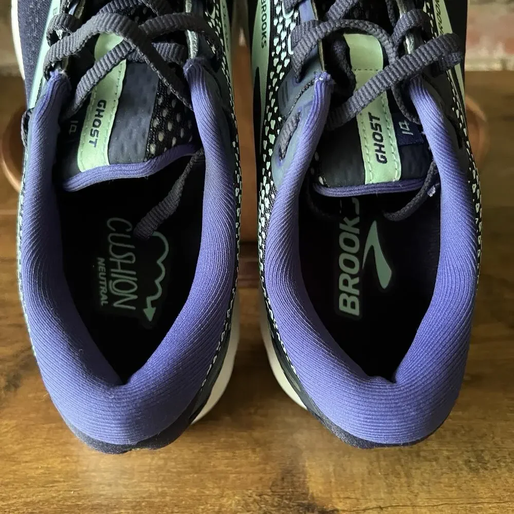 Brooks Ghost 14 Womans 9.5 Neutral Cushion Running Navy White Sneakers Shoes